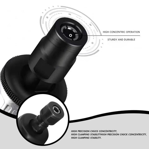Close-up of Quarter Inch Pneumatic Straight Air Die Grinder Heavy Duty Industrial Power Tool showing precision chuck and clamping.