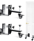 Heavy Duty Door Lifter Kit with Rolling Door Dolly Wheels for Pre Hung Doors Up to 800 lb pro grade, shown with white door.