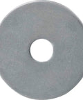 Close-up of a single zinc fender washer from 100 pack, 2 in OD, 1/4 in ID, zinc plated steel, for sheet metal and fastening projects.