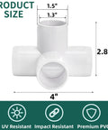 Dimensions of 12 Pack 1 Inch PVC Pipe Fittings 4 Way Elbow Corner Side Outlet Tee Fitting Heavy Duty Furniture Grade Connectors