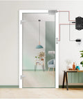 Badass Protection One Thousand Two Hundred Pound Smart Magnetic Door Lock Kit With WIFI App Remote Control Four Flexible Modes No Sweat Setup Total Game Changer For House Or Business Security Today mounted on a glass door.