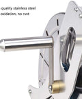 Close-up of premium stainless steel handle on Premium Garden Hose Reel Featuring Easy Rewind Lightweight Build And Six Function Spray Nozzle.