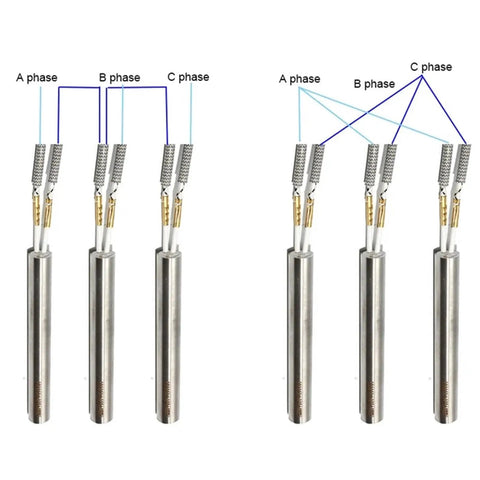 Heavy Duty 220V Cartridge Heater Elements 6mm Diameter Electric Tubular Immersion Air Heating Rods 200mm Length 490W 5 Pack connections.