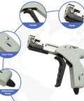 Smooth Operator Metal Zip Tie Cutter And Stainless Steel Cable Gun with handle, blade, gear view and adjustment knob.