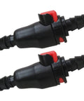 Two-Pack Hydration System Quick Disconnects For One Quarter Inch Drink Tubing showing black tubing connectors with red release clips.