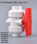 White Hose Connector Set, 15-Piece With Double Union Ball Valve For Garden Irrigation, Quick Disconnect For Easy Outdoor Watering, Universal Thread Fittings, Multi-Use Hose Kit For Hoses, Sprinklers, And Drip Lines, UPVC valve with red handle, 20-63mm sizes