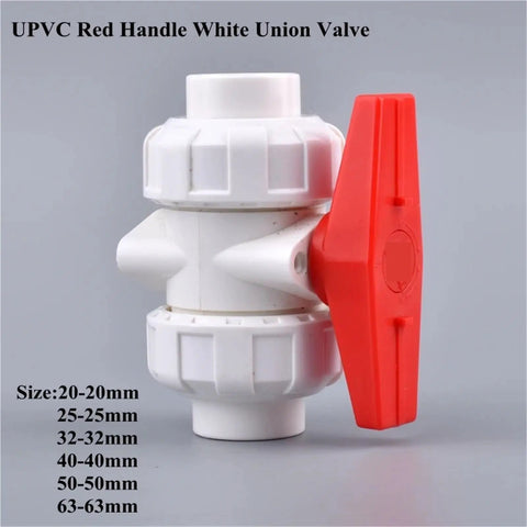White Hose Connector Set, 15-Piece With Double Union Ball Valve For Garden Irrigation, Quick Disconnect For Easy Outdoor Watering, Universal Thread Fittings, Multi-Use Hose Kit For Hoses, Sprinklers, And Drip Lines, UPVC valve with red handle, 20-63mm sizes
