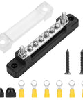 Badass 150A Negative Bus Bar Power Distribution Block For 12V Marine And Automotive Grounding Kits with M6 studs and M4 screws.