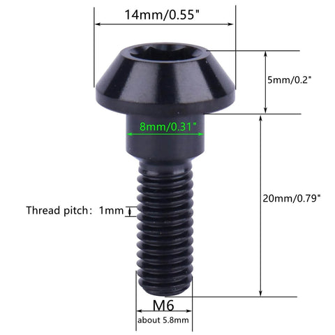 Set Of Six Titanium Brake Disc Bolts M6 20mm For Suzuki GSXR And Yamaha R1 R6 YZF Grade 5 Titanium Alloy Black High Strength