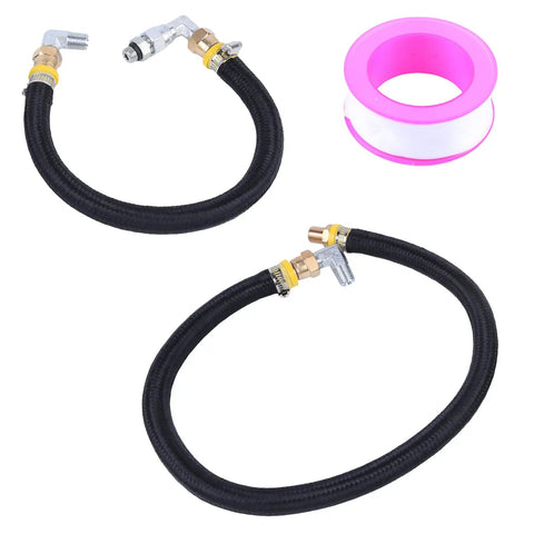 Upgrade Your Ride With A Premium 2PC Fuel Line Kit For Ford E250 E350 F250 F350 From 1988 To 1994, Perfect For The 6.9L And 7.3L IDI Diesel Engines To Keep The Flow Crisp. Two black braided fuel hoses with metal fittings and PTFE tape