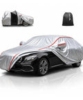 Pro Grade Outdoor Car Cover For Tesla Cybertruck And Heavy Duty Pickup Trucks Weather Shield Fabric covering a sleek black car.