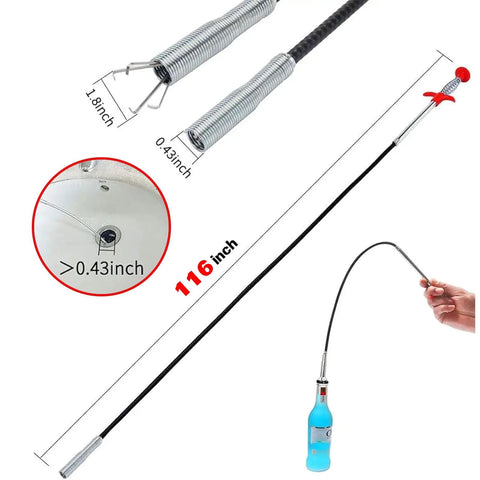 118 Inch Drain Snake Clog Remover Flexible Grabber Claw Reacher for Toilet Sewer Shower Kitchen Bathroom Tub Drain Cleaner, Heavy Duty Home Plumbing Tool for Deep Clogs