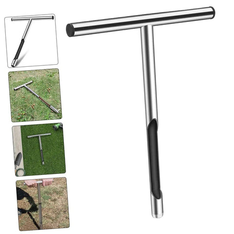 Stainless Steel Soil Sampler Probe With T Handle For Lawn Care And Garden Testing 304 Metal Soil Sampling Tool shown on grass