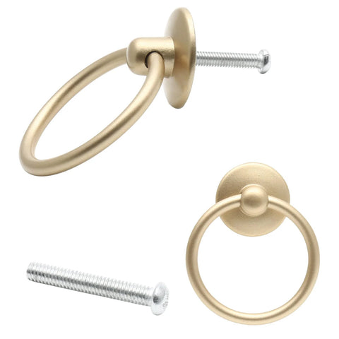 12 Piece Vintage Drop Ring Cabinet Pulls Set In Gold Finish 44mm Outer Diameter Metal Ring Knobs with Mounting Screws
