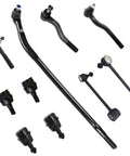 Jeep Wrangler Steering Drag Link Kit 10 Piece For 2007 2017 JK 2018 Front Tie Rod Ball Joint Sway Bar Pitman Arm Replacement And Suspension Upgrade Beefed Up Heavy Duty, black steel components