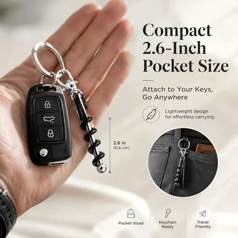 Pocket Size Wine Opener Keychain With Stainless Steel Corkscrew attached to car keys, 2.6-inch, compact and travel-friendly