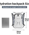 Lightweight Hydration Backpack For Running And Hiking With 1.5L Water Reservoir, size comparison next to a tablet, white color.