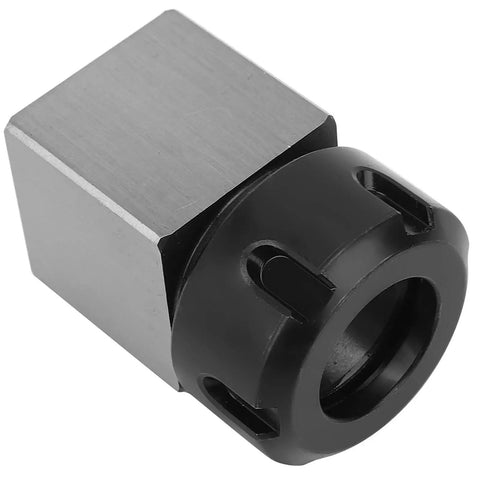 Heavy Duty Square Collet Chuck Block Made From Solid Carbon Steel For CNC Lathe Machines With Quick Clamp Action and Tight Hold on ER25 ER32 and ER40 tooling, showing a detailed view of the chuck.