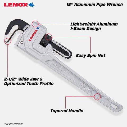 Ultralight Aluminum Pipe Wrench 18 Inch Pro Grade With Forged Wide Jaws, High Torque, I Beam Design, Quick Bite Teeth, Ergonomic Tapered Handle And Easy Spin Nut For Fast Adjustments