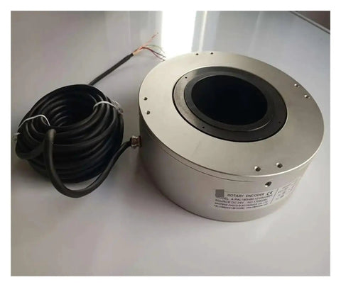 Side view of Absolute Encoder APAL190H80 12 GM24BR high precision rotary encoder with compact design and coiled cable.