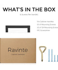 Square Bar Cabinet Handles Matte Black Set Of 10 With 5 Inch Hole Center and screws, screwdriver, box packaging