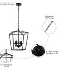 4 Light Farmhouse Lantern Chandelier In Matte Black With Adjustable Chain Rustic Geometric Pendant Light Fixture For Dining Room