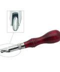 Adjustable U Gouge Leather Groover Tool With Depth Guard shown with close-up of U-shaped blade and wooden handle detail