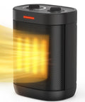 Cozy Up Portable 1500W Ceramic Space Heater With Adjustable Thermostat emitting warm air, black design, indoor use.