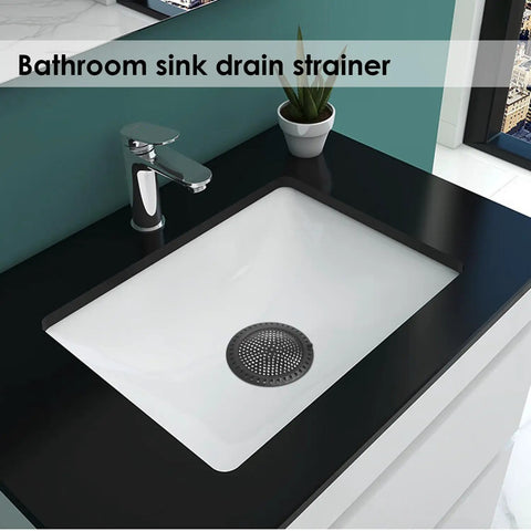 Bathroom sink with Heavy Duty Hair Catcher Shower Drain Protector And Tub Filter For Bathtub And Sink Made From Top Quality Stainless Steel.