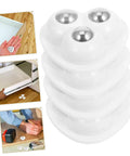 Eight Piece Stainless Steel Self Adhesive Caster Wheels With Smooth Ball Bearings For Effortless Furniture Relocation And Heavy Duty Storage Box Glide Conversion Today, showing stacked wheels on a wooden surface.