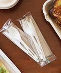 Compostable TPLA Cutlery Wrap Set Assorted Utensils Pack Of 250 Eco Friendly Durable Heat Resistant Plant Based Forks Spoons Knives For Parties Catering Picnics Events And Food Service Use Grab And Go Ready, wrapped forks and spoons