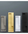 Hidden Door Handles In Black Gold Silver Gray For Interior Doors Wardrobes And Kitchen Cabinets Modern Zinc Alloy Drawer Pulls And Door Hardware With 128mm Right Hole No Hassle Visible Screws DIY Ready Beautifully Finished, showing four handles.
