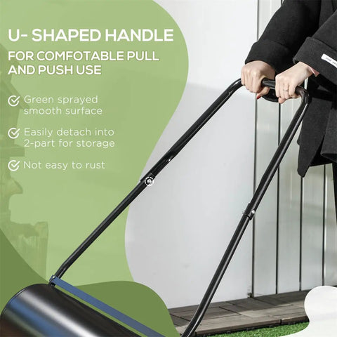 Heavy Duty Lawn Roller With Adjustable Weight System, 10 Gallon Capacity, Fill With Water Or Sand, U-shaped handle feature