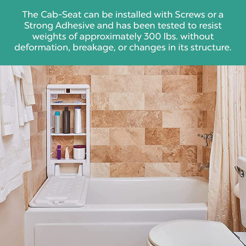 Installed 2-In-1 Shower Bench With Storage Cabinet For Easy Pet Bathing, White Frame, Hidden Shelves, Sturdy Non-Slip Seat