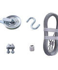 Heavy Duty Cable And Pulley Replacement Kit For Overhead Sectional Garage Doors, Four Pulleys And Two Galvanized Steel Cables shown