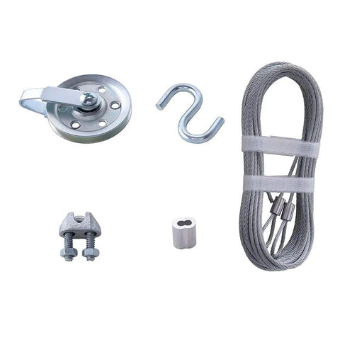 Heavy Duty Cable And Pulley Replacement Kit For Overhead Sectional Garage Doors, Four Pulleys And Two Galvanized Steel Cables shown
