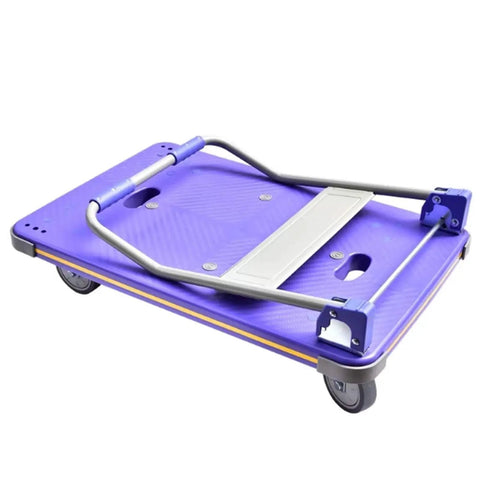Beefy Heavy Duty Foldable Handcart With 330 Lb Capacity Flatbed Hand Truck For Home Office Warehouse And Garden Use Anti Slip Deck Keeps Your Loads Secure On luggage boxes boards and more, purple deck folded flat