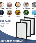Triple Pack Replacement HEPA Filters For 9000 Series Air Cleaners, Compatible With Pro 9000 Model, visual of three HEPA filters.