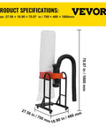 Front view of Pro Grade Portable Dust Collector With 716 CFM Vortex Cyclone System, showing 1.5 HP Motor and 47 Gallon Bag.