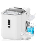 Portable Ice Maker Cranking Out Twenty Six Pounds Daily Produces Nine Bullet Cubes In Six Flat Minutes, slim design with ice basket.