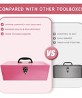 Pink 16 Inch Metal Tool Box With Drawer Organizer And Portable Tackle Box 18 Gauge Steel Large Tool Chest With Metal Latch And Handle Durable Pink Finish superior to gray toolbox