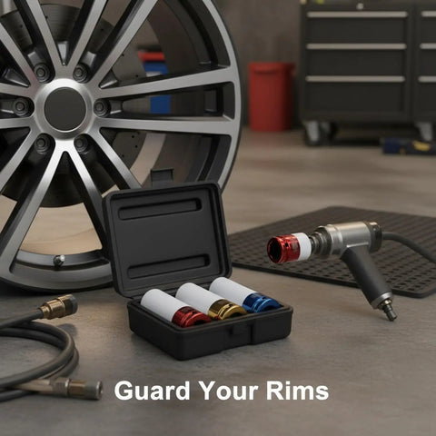 Dont Scratch Your Rims With These Heavy Duty Coated Impact Socket Set For Lug Nut Removal And Installation Featuring 5 Piece Alloy Steel Kit With Durable Storage Case For Seasonal Tire Rotations And Auto Maintenance Jobs. 5-piece coated alloy steel 1/2-inch drive lug nut socket set in case