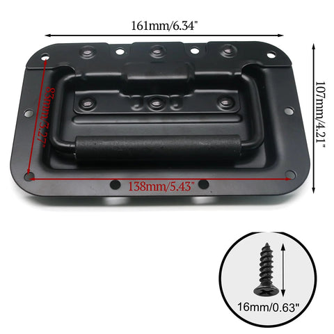 Two Pack 6.34 Inch Recessed Spring Loaded Chest Handles with Rubber Grip for Trunks, Crates and Storage Boxes Surface Mount Black Iron Anti Rust Coated