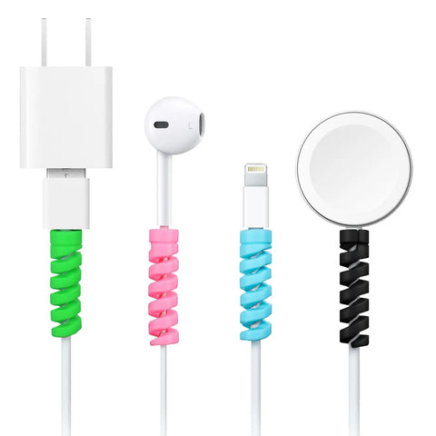 24 Pcs Silicone Cable Protector Set Flexible Spiral USB Charger Cable Saver For Phone Laptop Mouse Headphones And Earphones Cable Wrapping Accessories Available In Black Pink Blue And Green on various cords