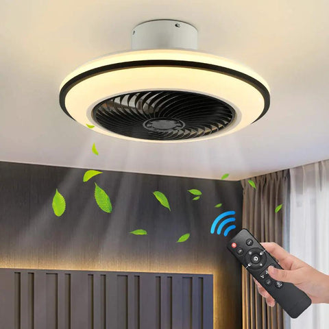 LED Modern Ceiling Fan With Lights Dope Flush Mount Black Ceiling Fan Remote Dimmable 72W 3 Color Temperature 3 Speed