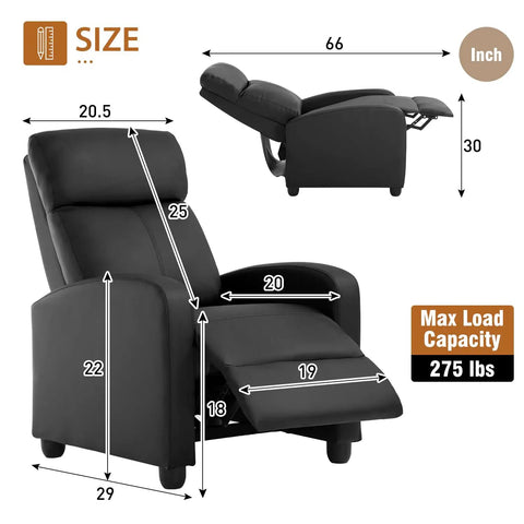 Recliner Chair Push Back Lounge Sofa For Home Theater And Living Room With Lumbar Support Leather Padded Seat And Measurements
