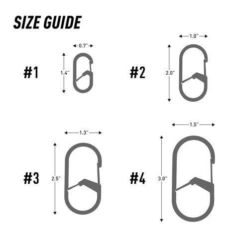 Size guide for carabiners showing dimensions of G-Series Dual Chamber Carabiner Size 3 Stainless Steel 1 Pack For Keys And Grab And Go Gear