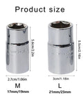 Badass Mini Dual Head Socket Wrench Set For Car Guys And Bike Riders 17 Mm 19 Mm 21 Mm 23 Mm showing sizes of chrome sockets.