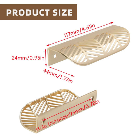 Leaf Shaped Cabinet Pulls 2 Pack Curved Hollow Gold Leaf Drawer Handles In Zinc Alloy With 96mm Hole Spacing Product Size Details