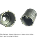 Concrete hole saw kit with tungsten steel cutters and SDS shank; two metal hole saw bodies.